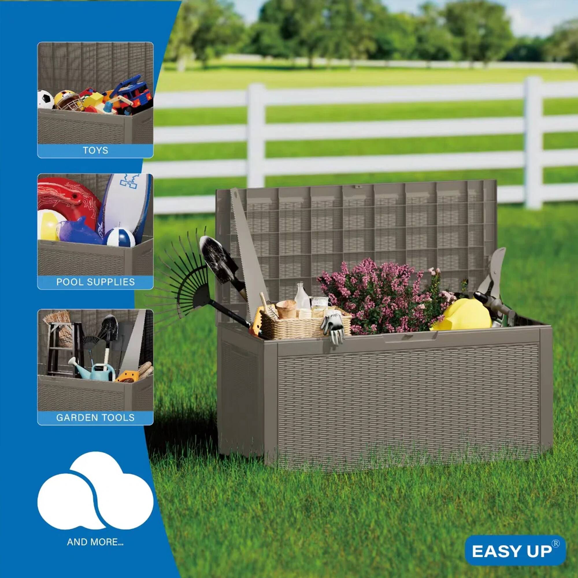 TOYS  
POOL SUPPLIES  
GARDEN TOOLS  
AND MORE...  

EASY UP