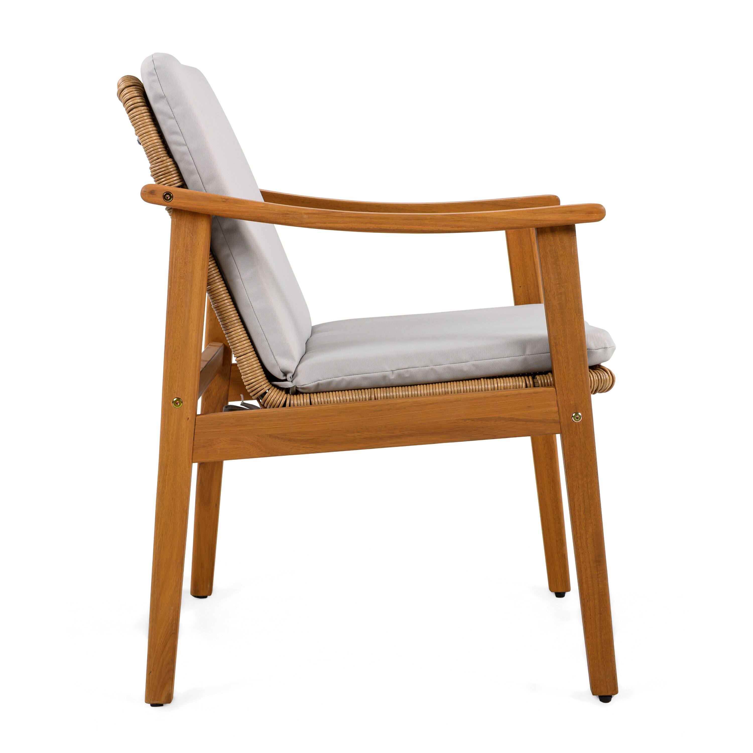 Alt View 2. Mondawe - Set of 2 Acacia Wood Outdoor Dining Chairs with Waterproof Cushions - Grey.