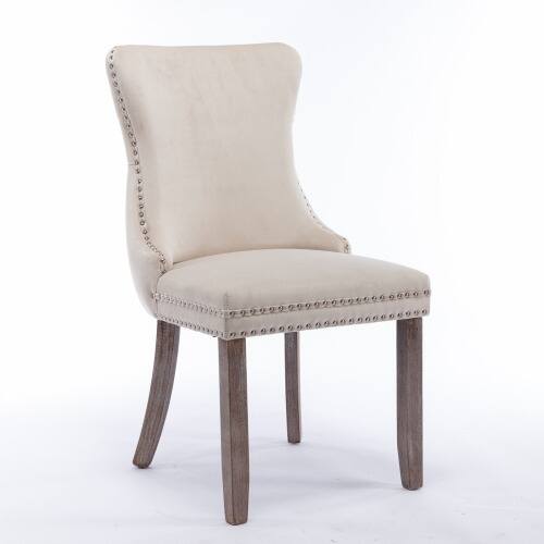 Alt View 4. LUCKY ONE - Assembled Wing-Back Dining Chair Set of 2 with Nailhead Trim Solid Wood Legs Upholstered - Beige.