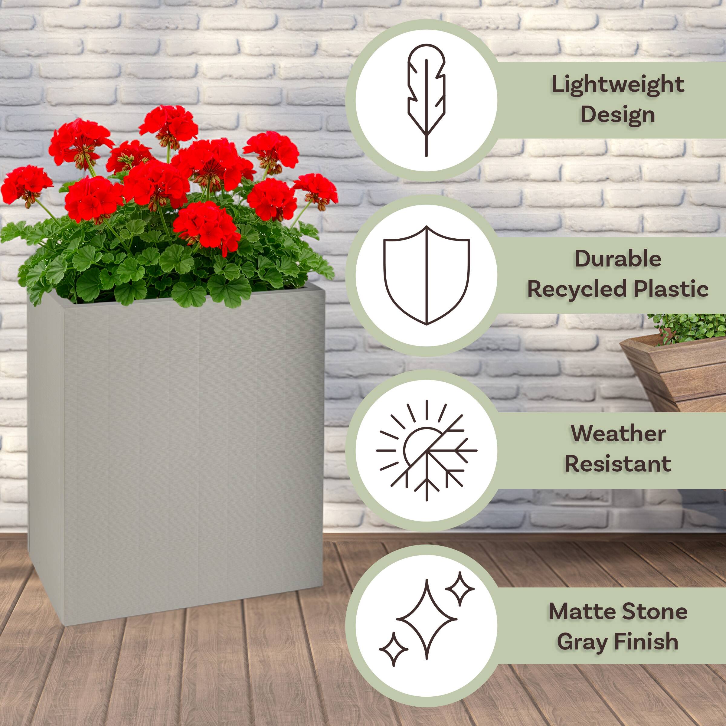 Lightweight Design  
Durable Recycled Plastic  
Weather Resistant  
Matte Stone Gray Finish