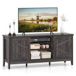 Costway - Farmhouse TV Stand for TVs up to 65" Entertainment Center with 2 Storage Cabinets - Gray