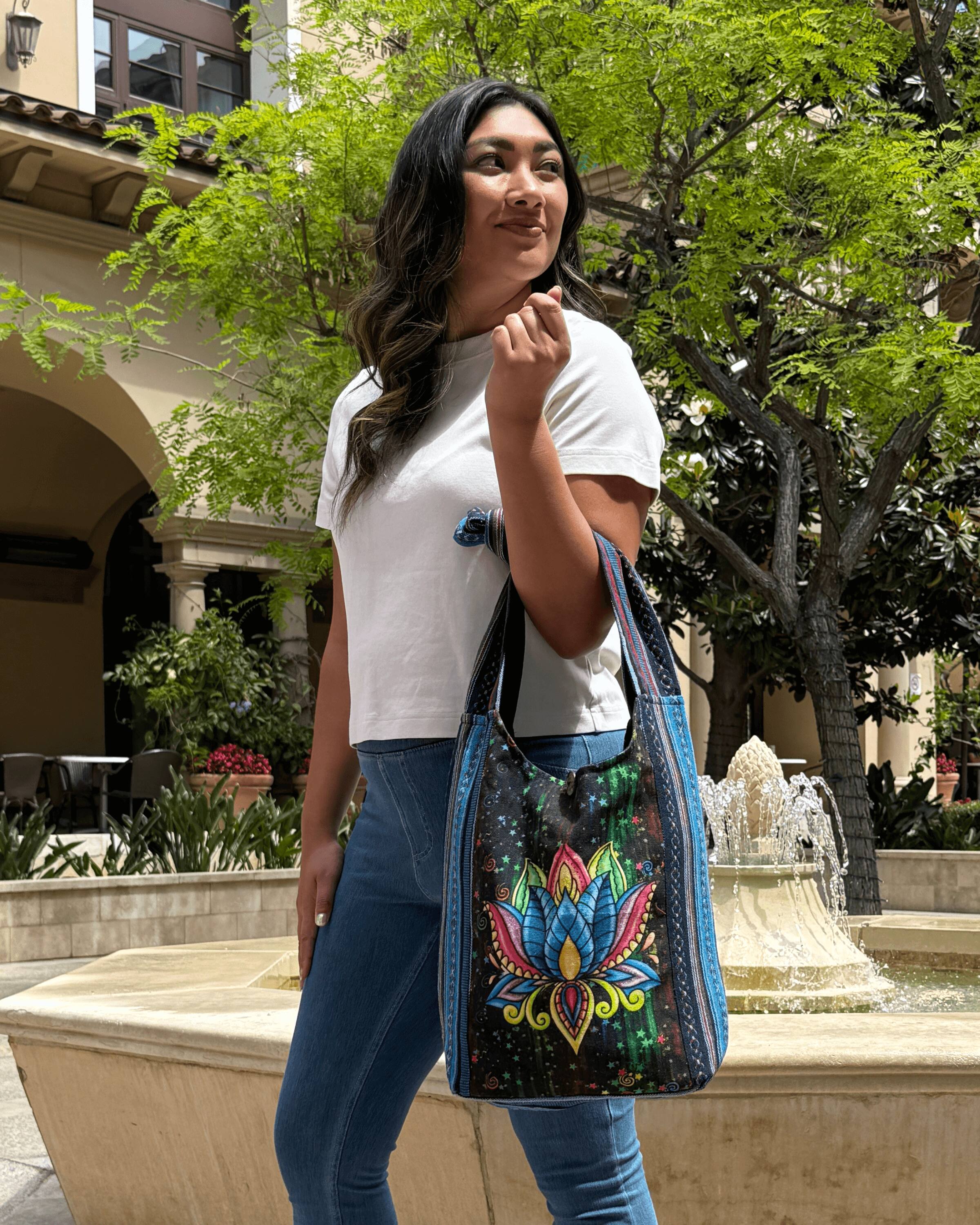 Alt View 8. Kathmandu Collection - Lotus Handmade Hobo Bag - Lotus Multicolor.