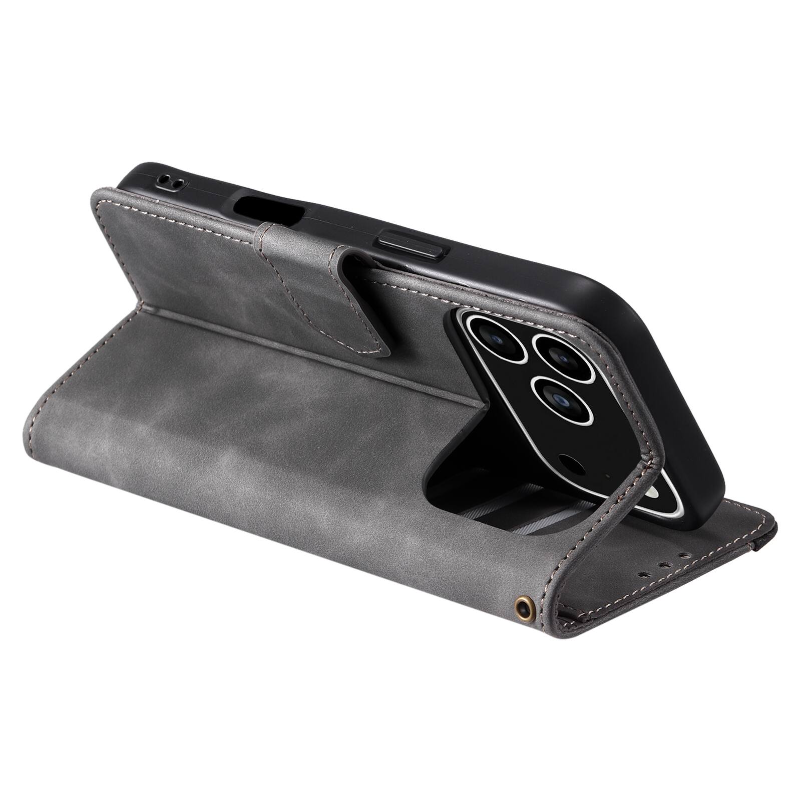 Alt View 3. Dteck - Wallet Case for Apple iPhone 17 Pro,Vintage PU Leather Flip Card Holder Kickstand Magnetic Closure Phone Cover - Gray.