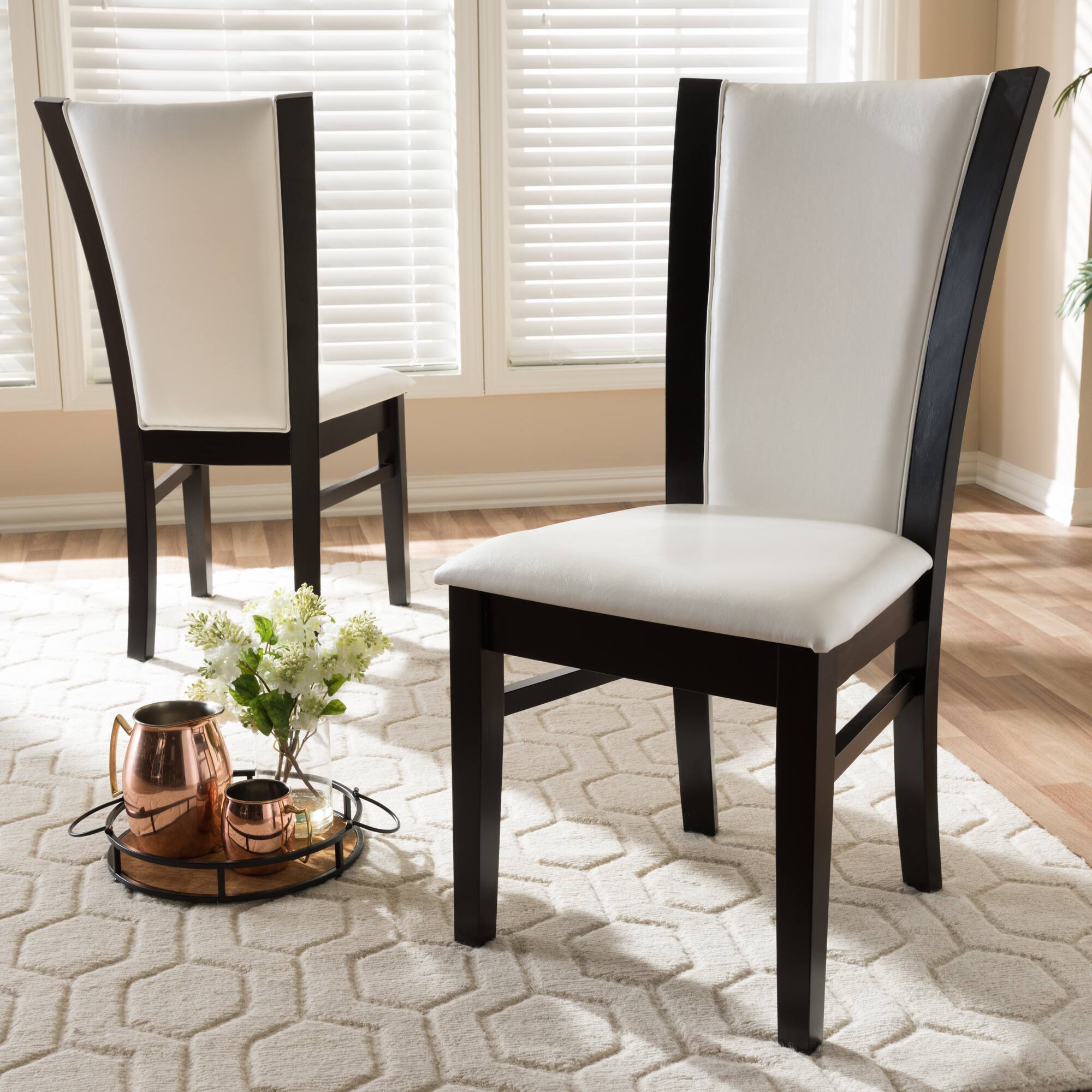 Alt View 1. Baxton Studio - Set of 2 Adley Modern and Contemporary Finished Faux Leather Dining Chairs - White/Dark Brown.