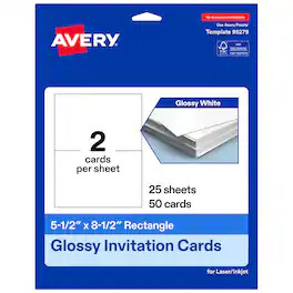 Avery - Printable Invitation Cards, 5.5" x 8.5", 50ct - Glossy White