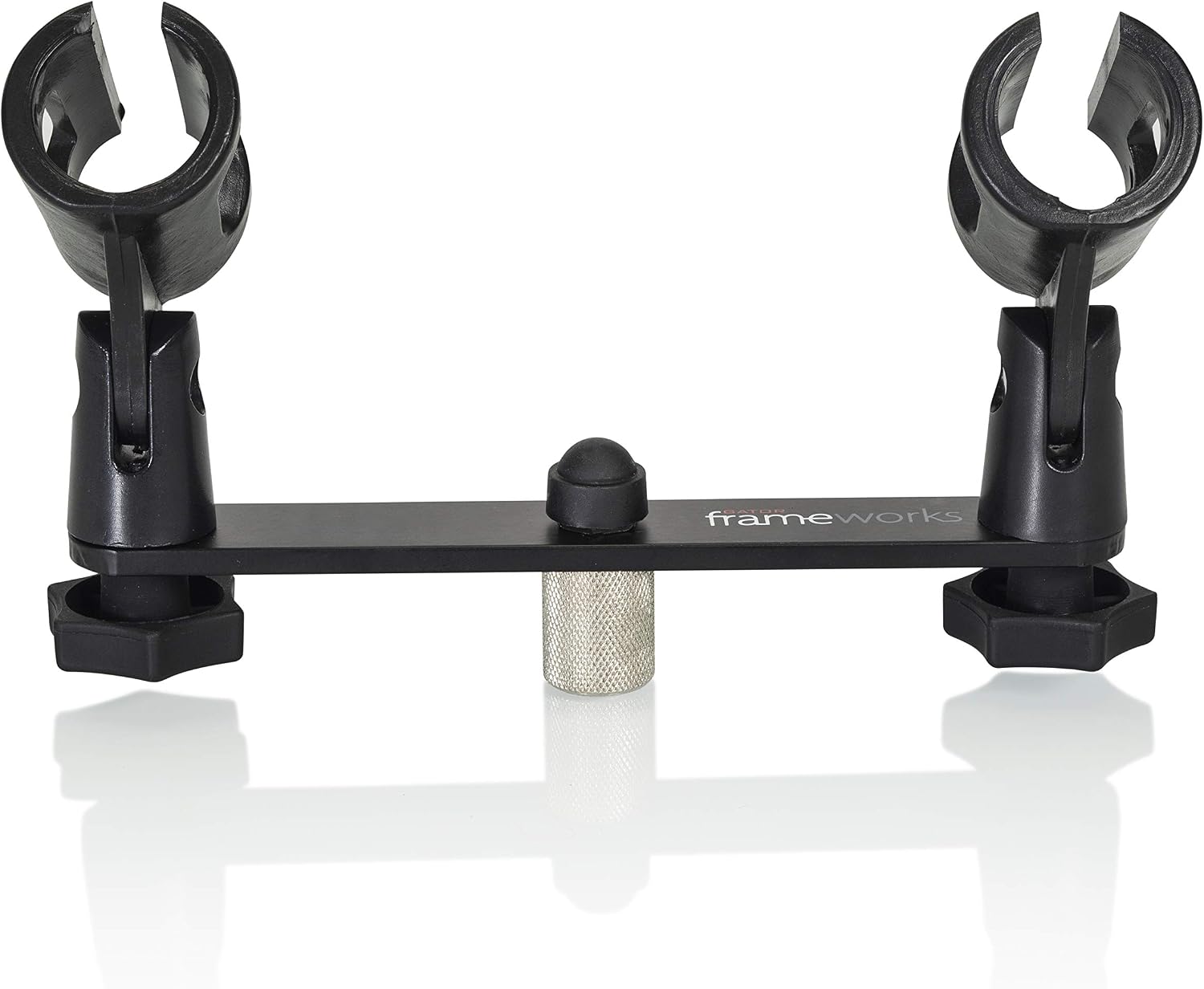 Left. Gator Frameworks - 1-To-2 Microphone Mount Bar Adapter with 5/8-27 Threads and Holds Two Mics On One Stand for Stereo Recording - Black.
