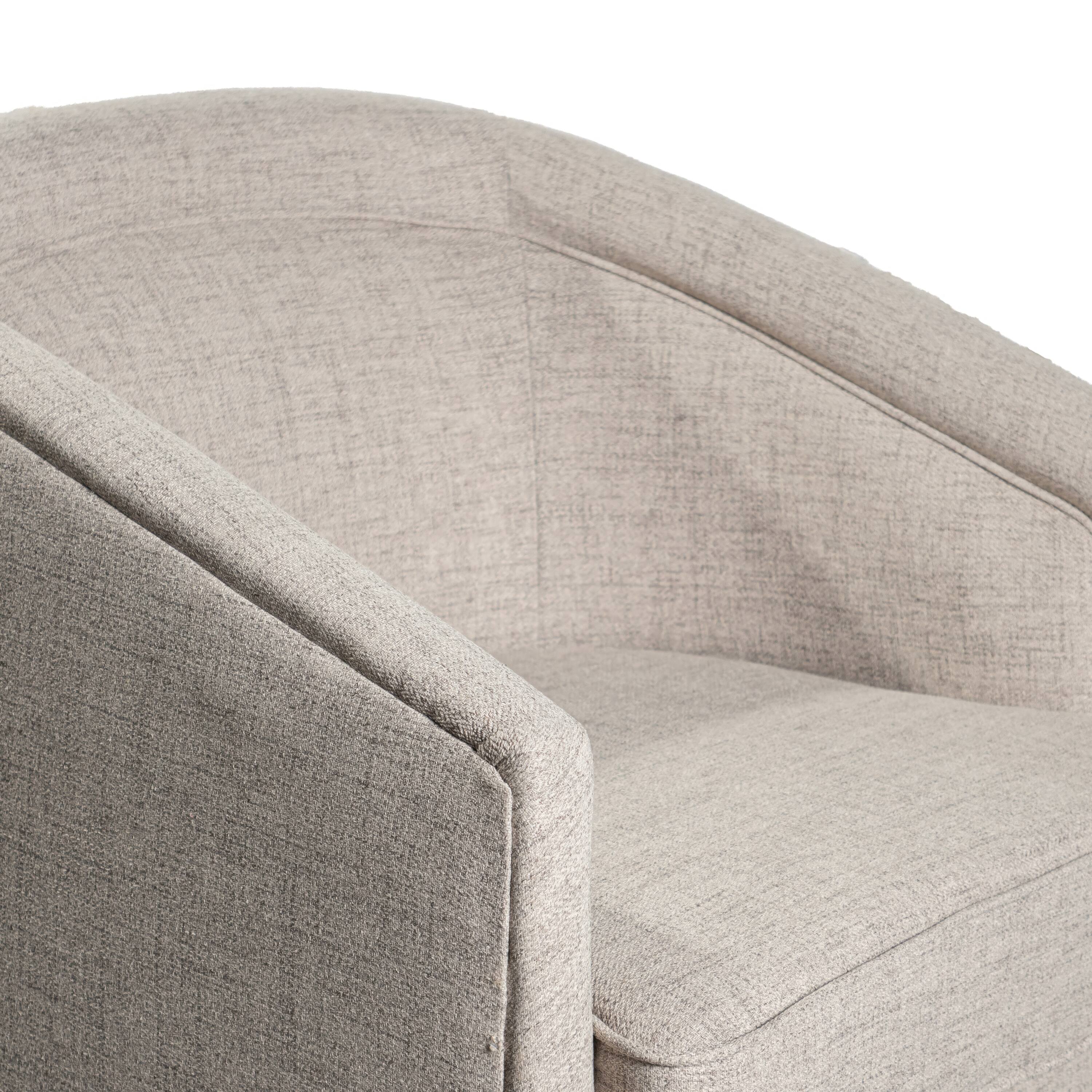 Alt View 10. Emma + Oliver - Della Club Style Barrel Accent Chair with 360 Degree Swivel Brushed Gold Vinyl Wrapped Base and Sloped Armrests - Cream.