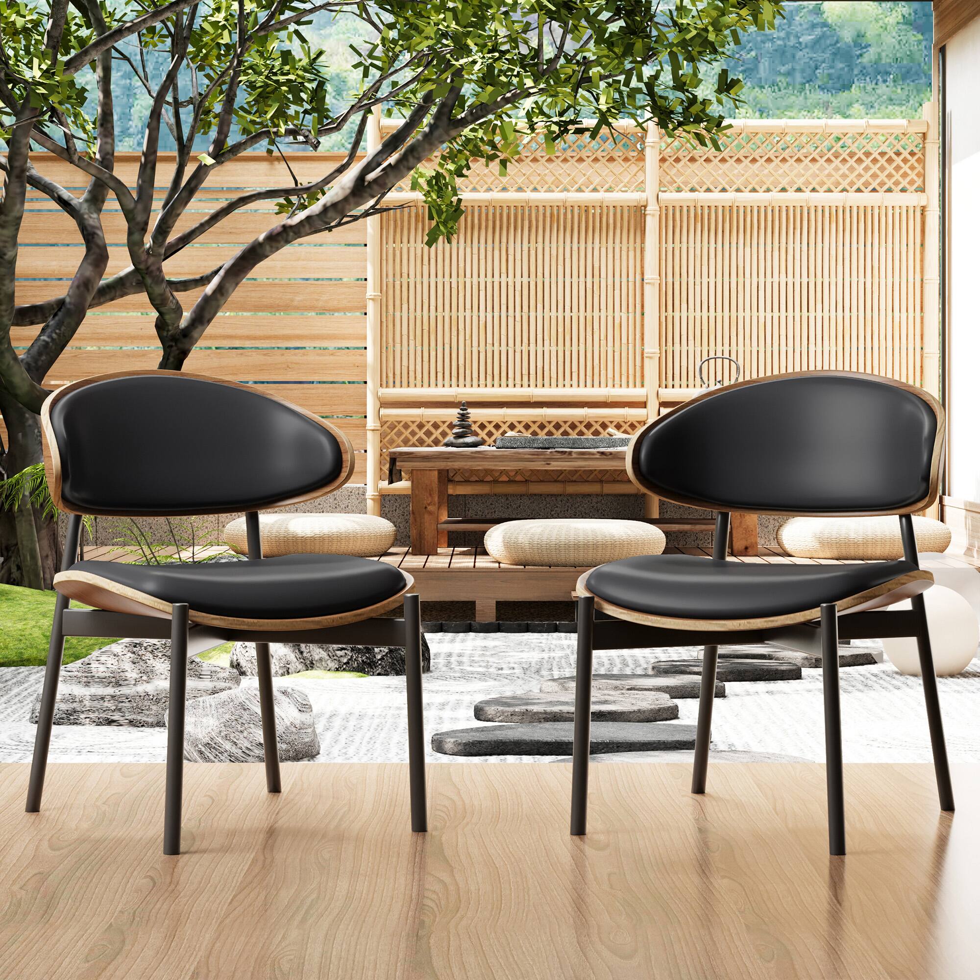 Left. luck idea - Dining Chairs Set of 2 Wood Grain Accent Arched Backrest - Black.