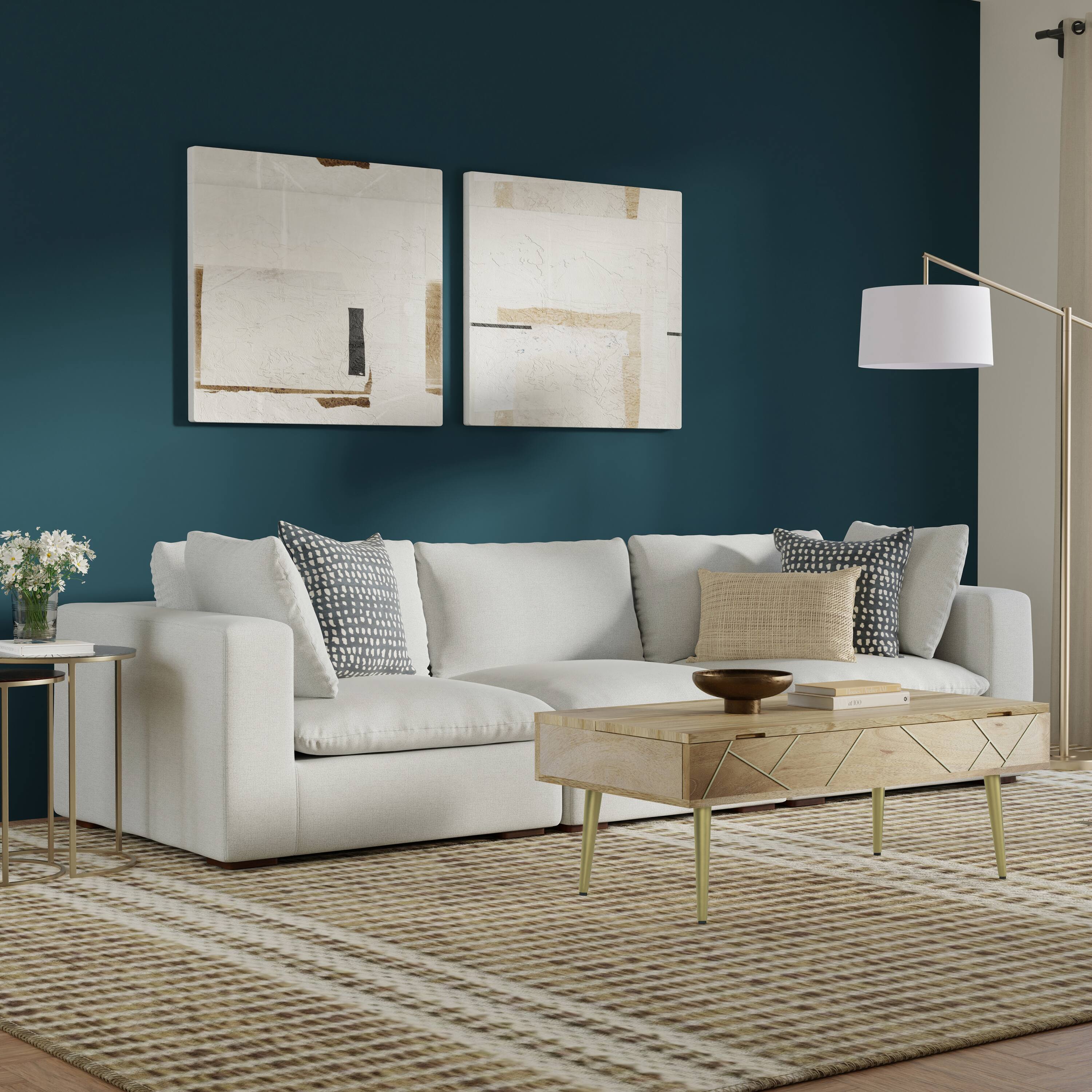 Angle. Simpli Home - Jasmine 3-Seater Modular Sofa in Performance Fabric - Cloud Grey.