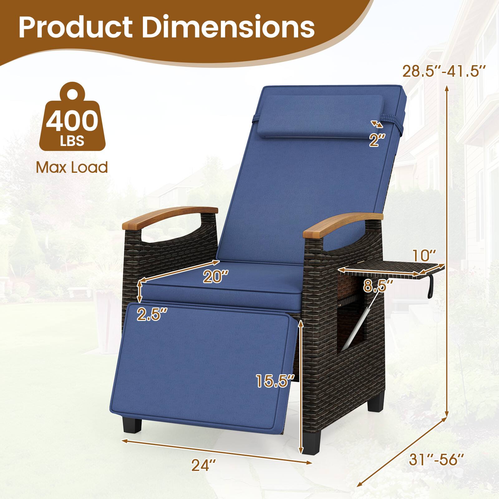 Product Dimensions: 28.5"-41.5", 31"-56", 24", 20", 15.5", 10", 8.5", 2.5", 2" Max Load: 400 LBS