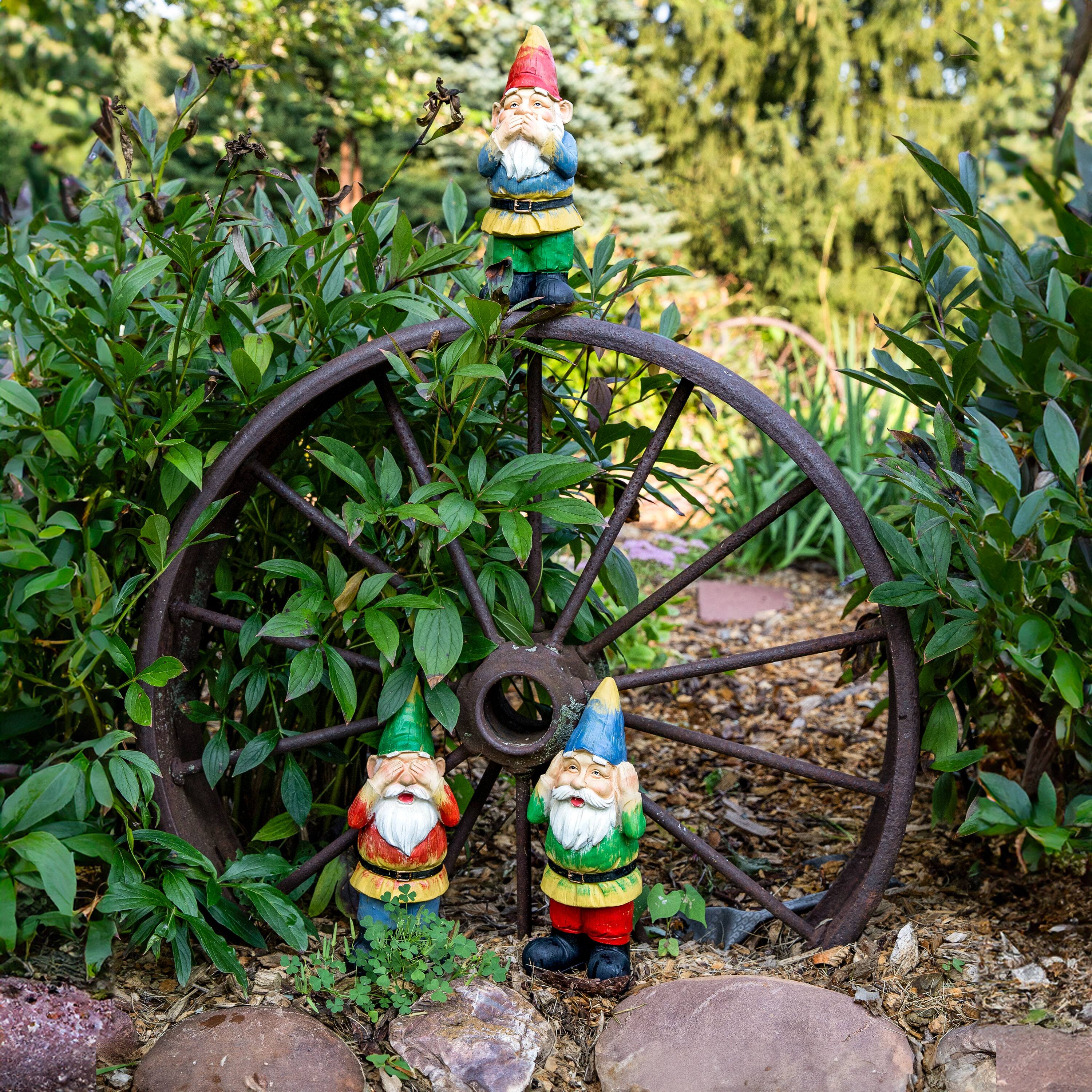 Alt View 4. Sunnydaze - Hear No Evil, Speak No Evil and See No Evil Garden Gnomes - 12 in - Green.