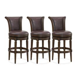 ROME + OAK - Runyan Bar Stool, Dark Walnut & Vintage Vegan Leather, Set of 3 - Brown