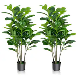 Gymax - 51''Artificial Tree 2-Pack Artificial Fiddle Leaf Fig Tree for Indoor Outdoor - Green