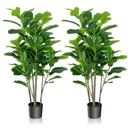 Front. Gymax - Gymax 51''Artificial Tree 2-Pack Artificial Fiddle Leaf Fig Tree for Indoor Outdoor - Green.