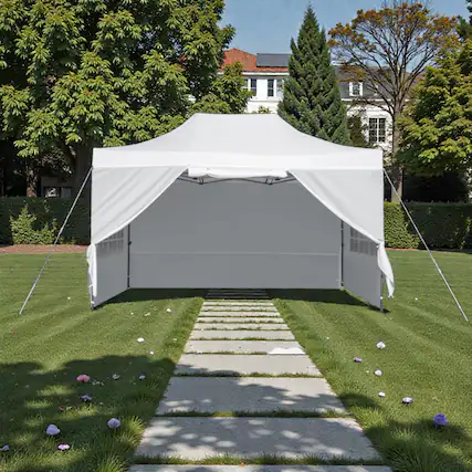 Front. Hivvago - Heavy-Duty 10x14 Pop-Up Sunshade Canopy for Patio and Business Use - White.