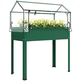 Outsunny - Raised Garden Bed with Greenhouse Cover, Elevated Planter Box with Legs and Drainage Hole, 39.4" x 18.9" x 48.8"