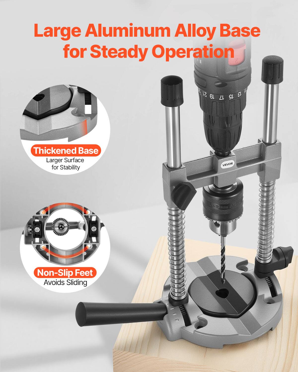 Large Aluminum Alloy Base for Steady Operation

Thickened Base
Larger Surface for Stability

Non-Slip Feet
Avoids Sliding