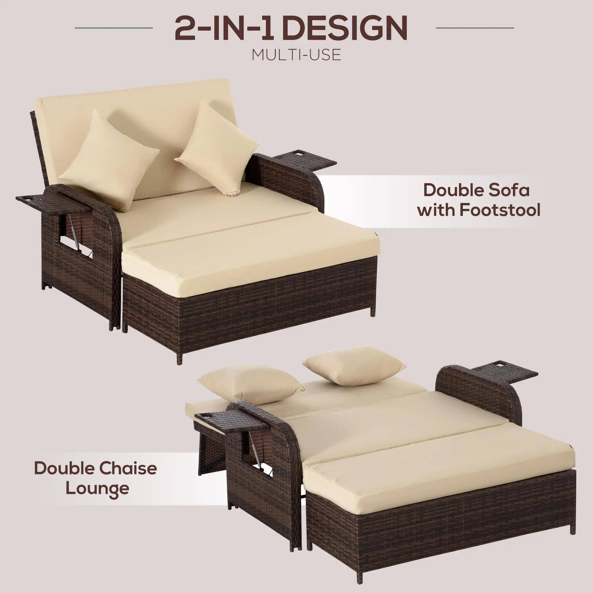 2-IN-1 DESIGN MULTI-USE Double Sofa with Footstool Double Chaise Lounge