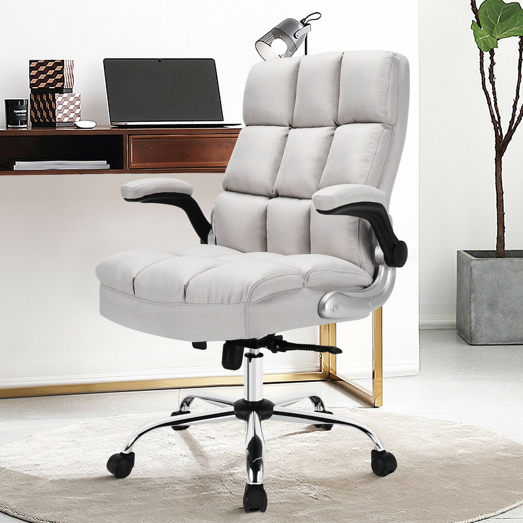 Alt View 3. Gymax - Gymax High Back Big & Tall Office Chair Adjustable Swivel w/Flip-up Arm Beige - Beige.