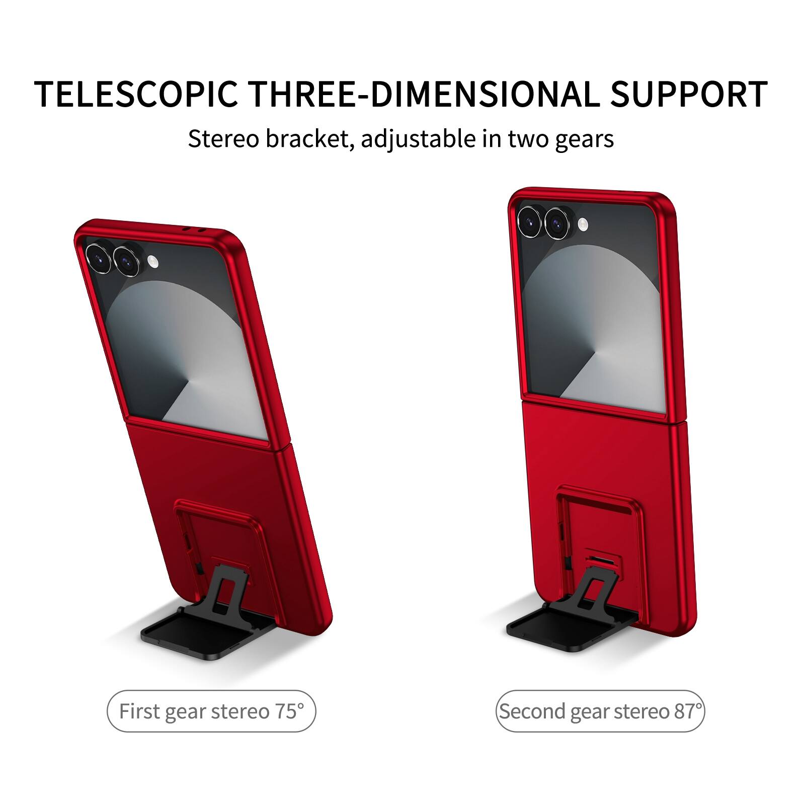 TELESCOPIC THREE-DIMENSIONAL SUPPORT  
Stereo bracket, adjustable in two gears  
First gear stereo 75°  
Second gear stereo 87°