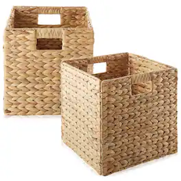 Casafield - 12 x 12-in Water Hyacinth Storage Baskets - 2 Pack - Natural