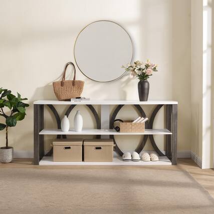 Front. TinyHomie - 3-Tier Industrial Console Table 70.87 inch Narrow Entry Table Long Table with Storage for Entryway Living Room Foyer - White and gray.