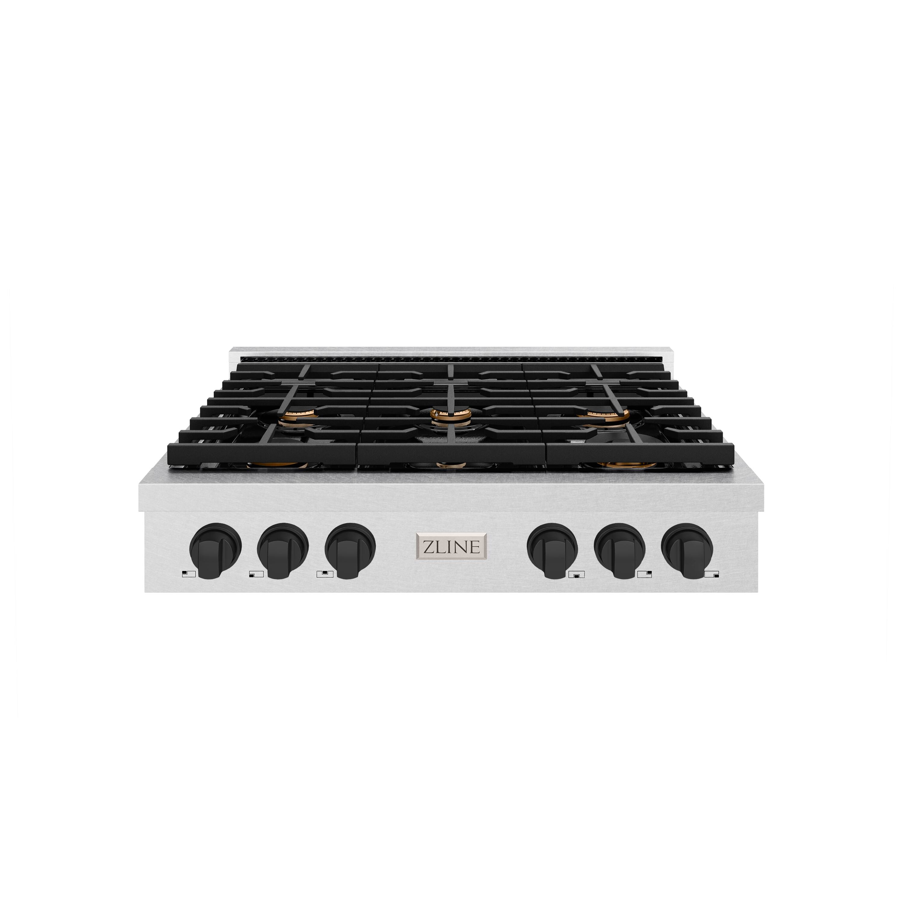 ZLINE - 36 in. Autograph Paramount Gas Rangetop with Black Accents (SRTSZ-36-MB) - Stainless Steel - Front_Zoom