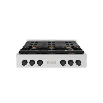 Front. ZLINE - 36 in. Wide 6 Burner AutographParamount Gas Rangetop with Black Accents (SRTSZ-36-MB) - Stainless Steel.
