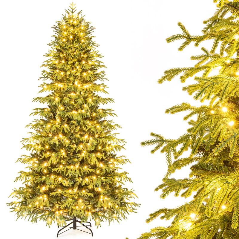 Alt View 3. WELLFOR - 8FT Artificial Christmas Tree, Pre‑Lit Holiday Decoration, 1470 Mixed TPE‑PVC Tips with 470 Warm White LED Lights - Green.