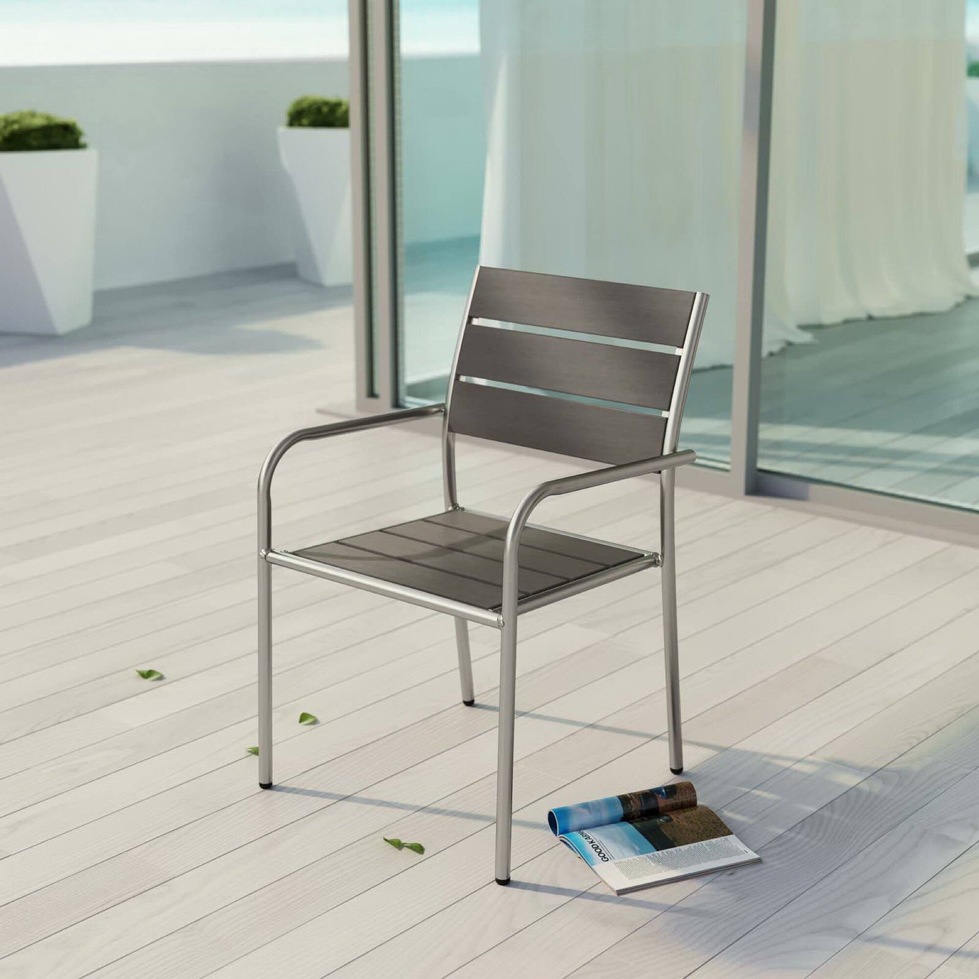 Front. Modway - Shore Outdoor Patio Aluminum Dining Rounded Armchair by Modway - Silver Gray.