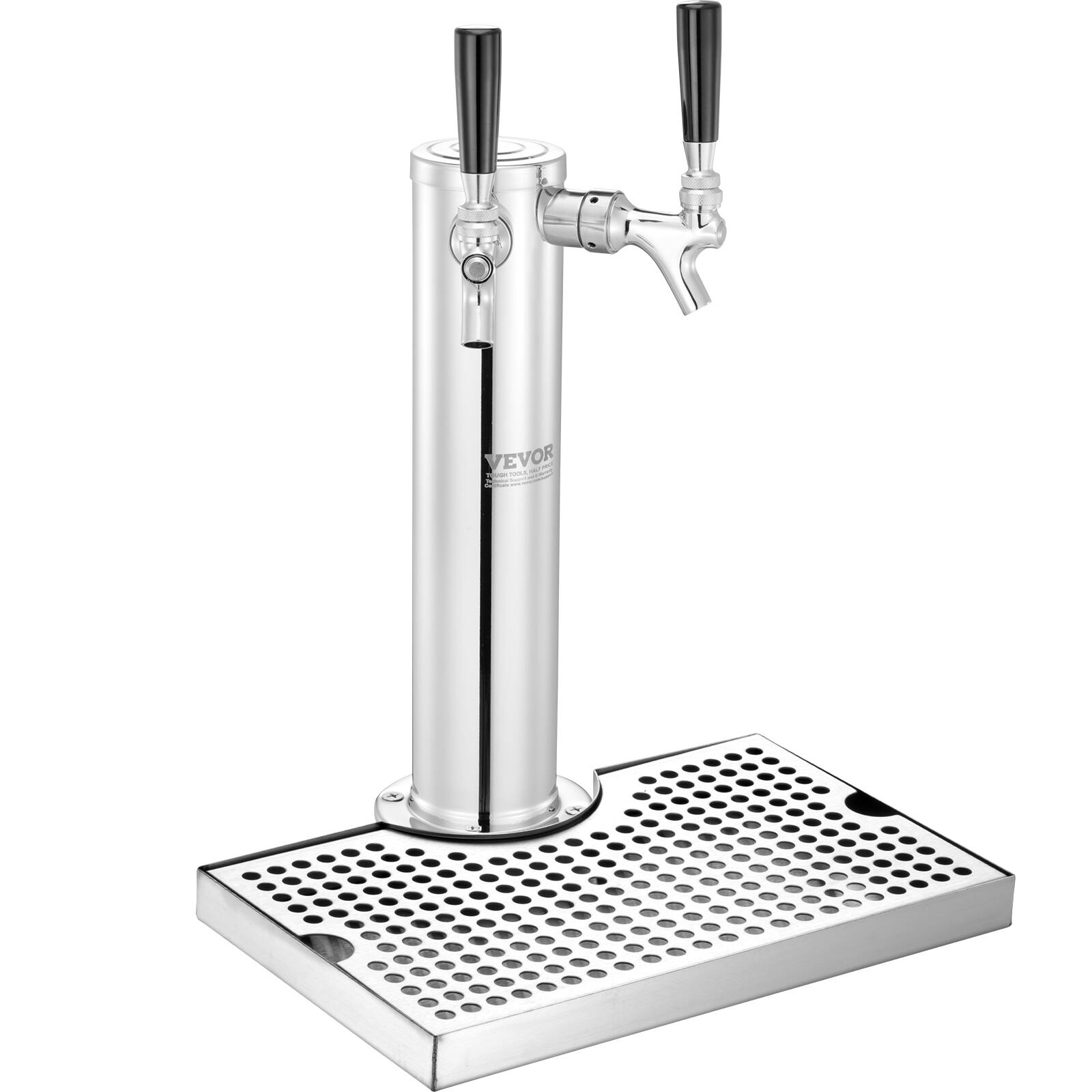 Alt View 5. VEVOR - Kegerator Tower Kit, Dual Taps Beer Conversion Kit, Stainless Steel Keg Beer Tower Dispenser with Dual Gauge CGA320 - Silver.