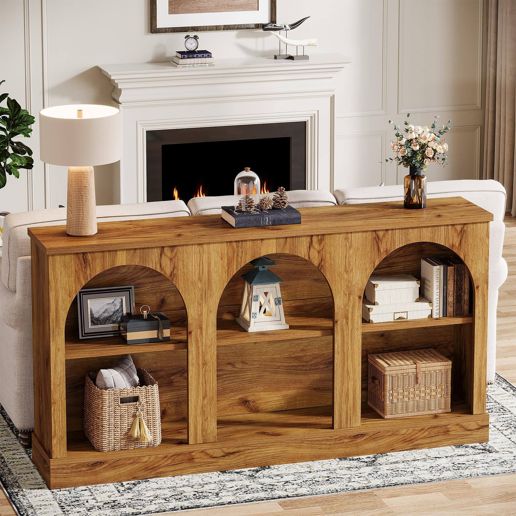 Alt View 1. Tribesigns - Console Table with Storage, 63" Long Arched Entryway Table - Natural Wood.