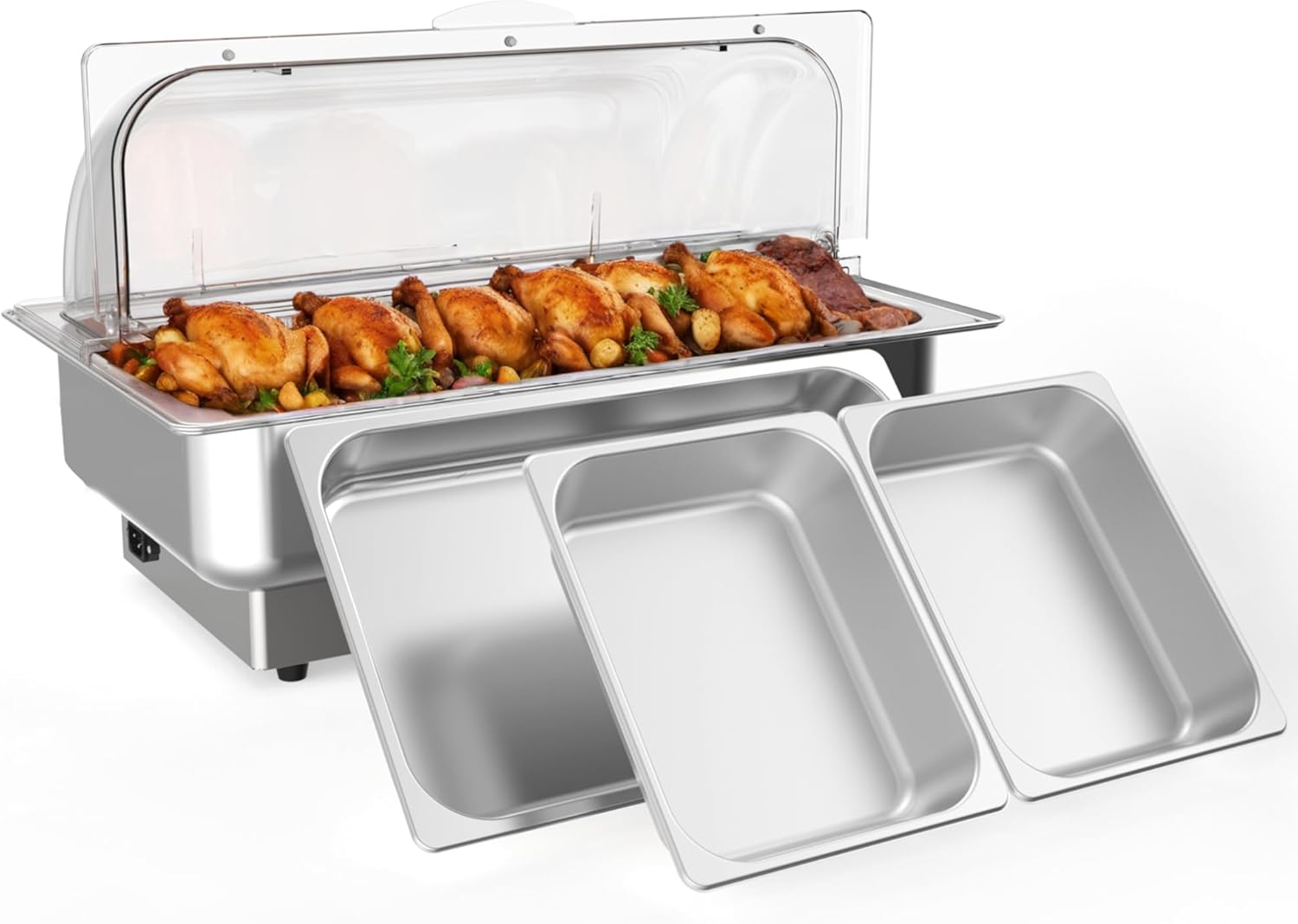 Front. GARVEE - Electric Chafing Dish Buffet Set with Temperature Control, 9QT Roll Top Stainless Steel Food Servers and Warmers - Silver.