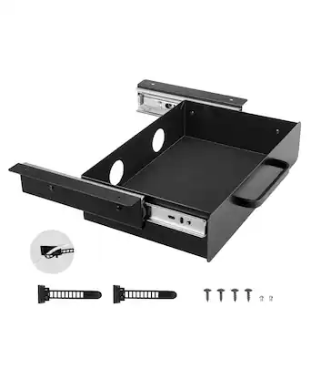 Front. VEVOR - 13" Wide Under Desk Drawer Slide Out, Under Desk Mounted Pull-out Drawer Attachment, Hidden Desktop Storage Organizer - Black.
