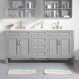 WELLFOR - ARTWOOD 72 in. Solid Wood Bath Vanity with Quartz Top, Double Sink, Soft Close, Assembled - Gray