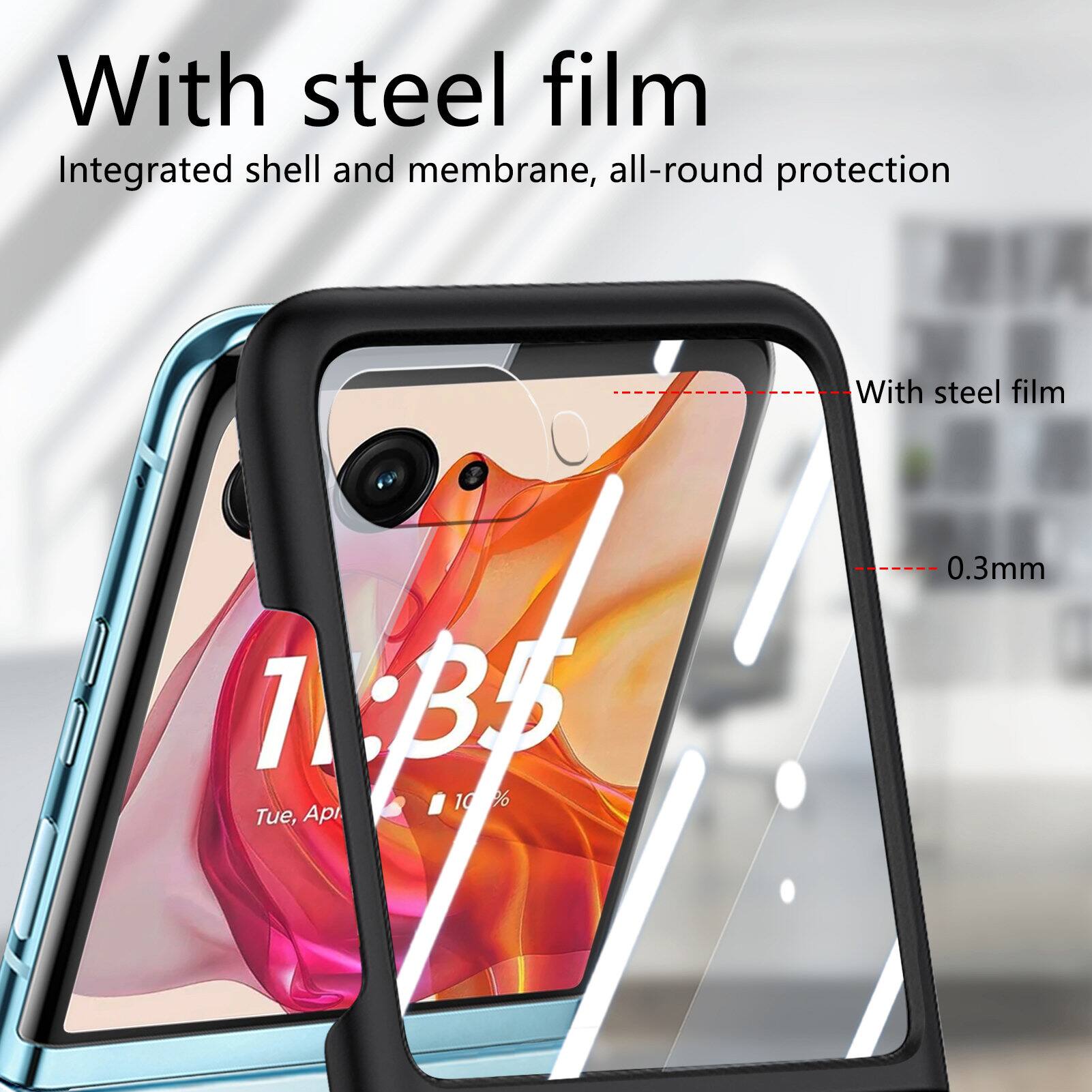With steel film  
Integrated shell and membrane, all-round protection  

With steel film  
0.3mm  

1:33  
Tue, Apr 10%