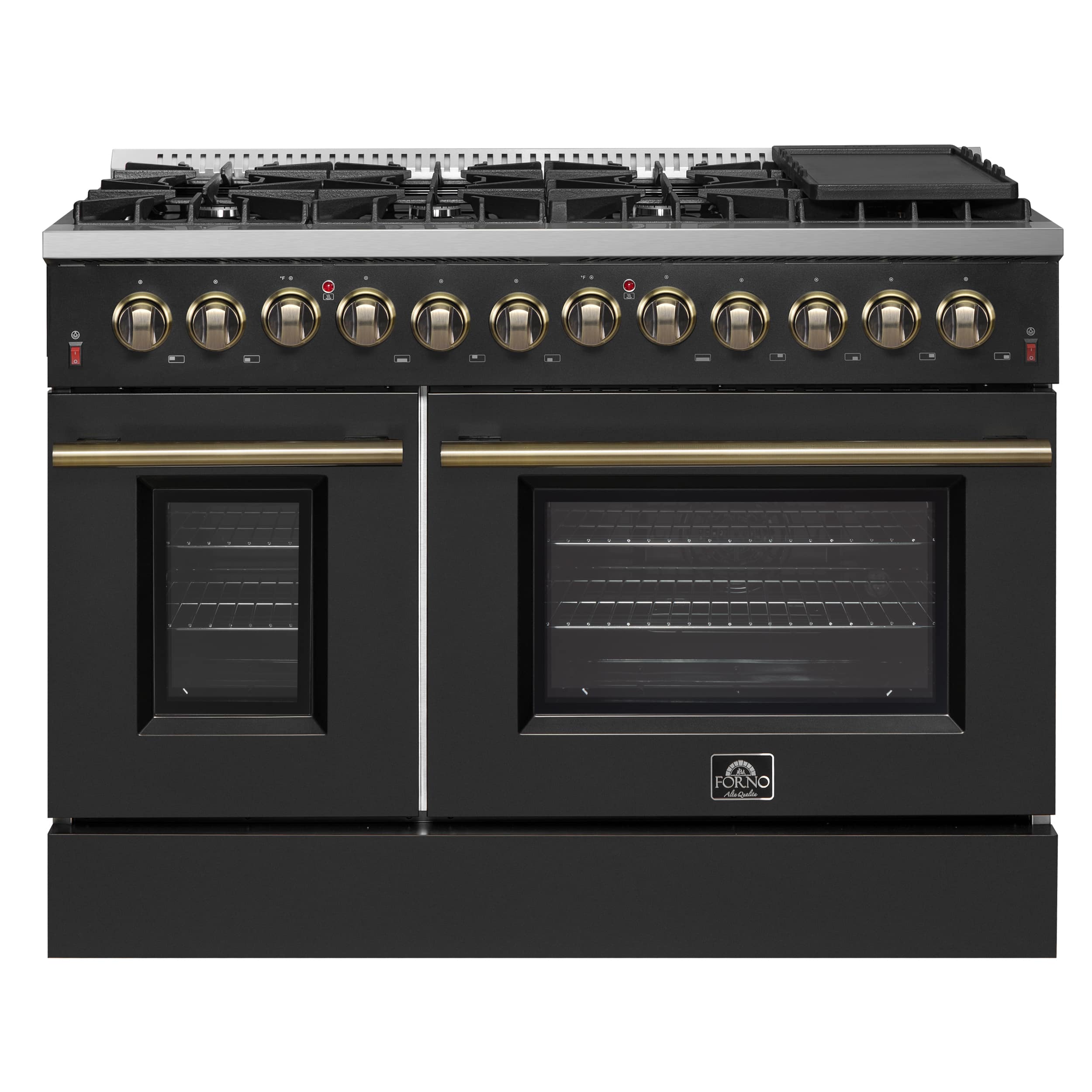 Front. Forno Appliances - Galiano 6.58 Cu. Ft. Freestanding Dual Fuel Range with Convection Oven and Griddle - Black Door.