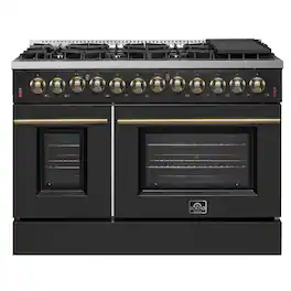 Forno Appliances - Galiano 6.58 Cu. Ft. Freestanding Dual Fuel Range with Convection Oven and Griddle - Black Door