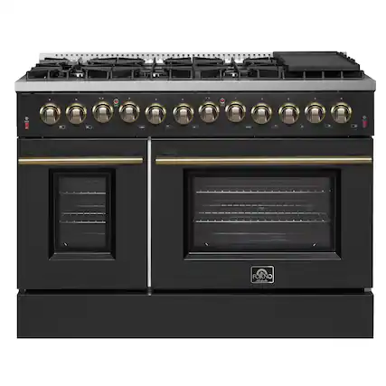 Front. Forno Appliances - Galiano 6.58 Cu. Ft. Freestanding Dual Fuel Range with Convection Oven and Griddle - Black Door.