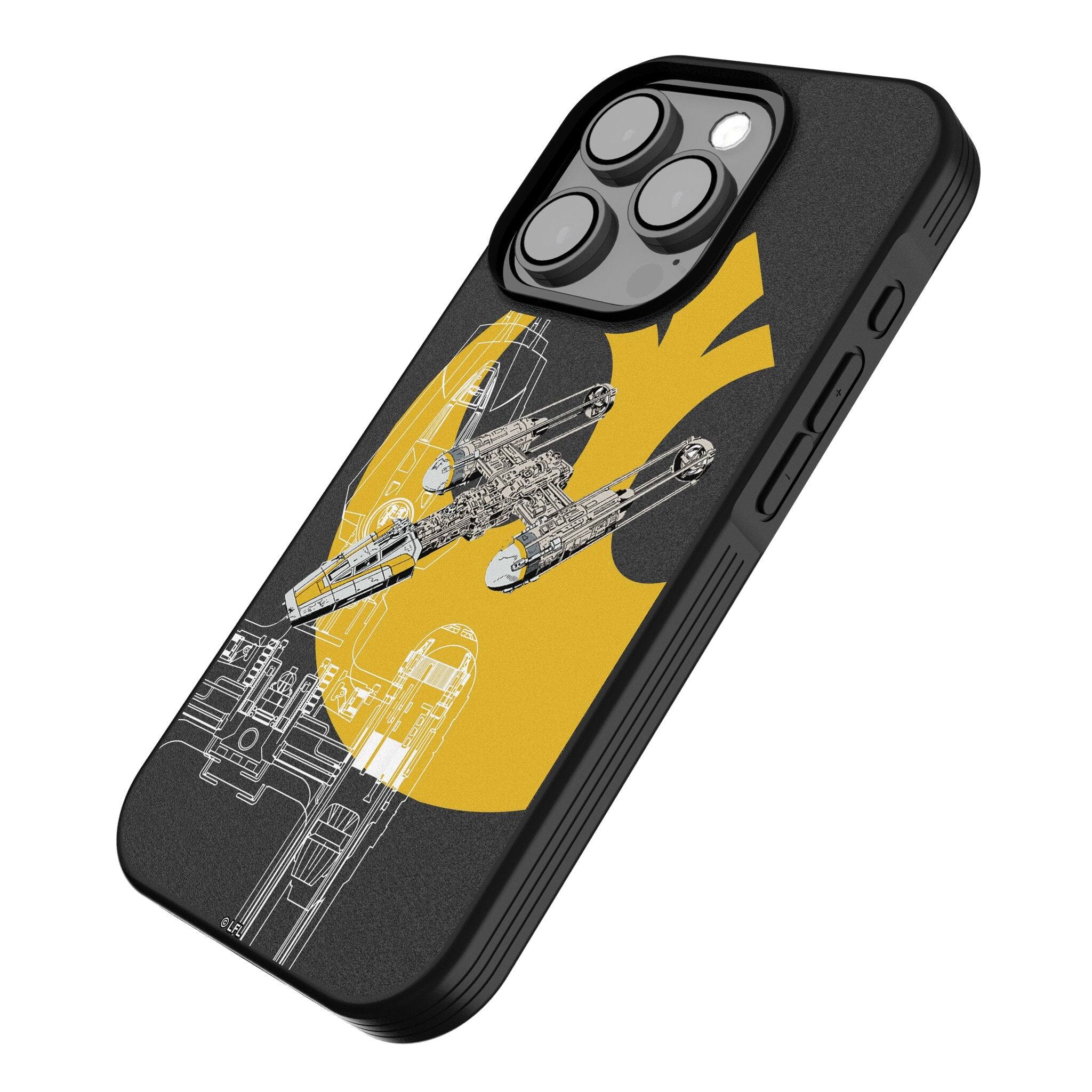 Angle. Keyscaper - Star Wars: A New Hope FactionTech Bump Phone Case - Apple iPhone 13 Mini - Y-Wing.