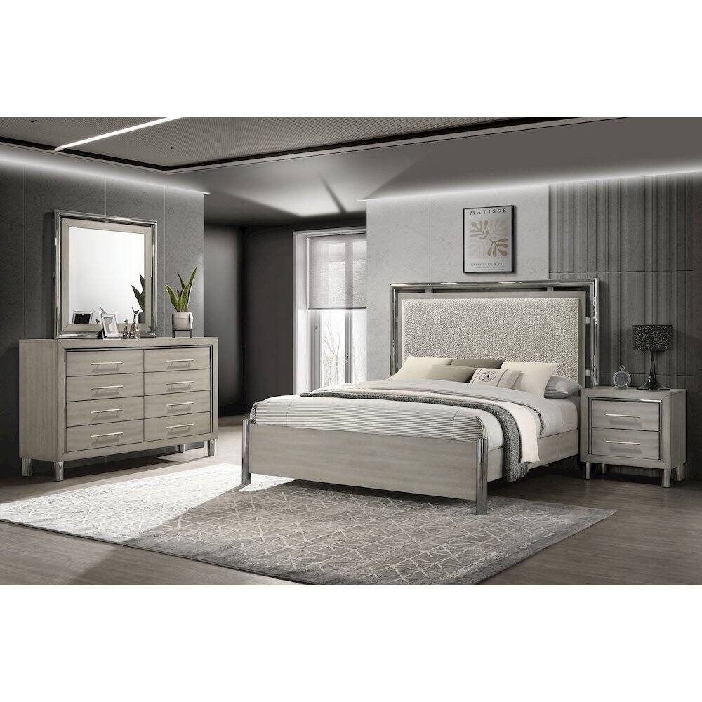 Angle. New Classic Furniture - Lennox 4Pc Wood Bedroom Set w Nightstand in Gray - Gray.