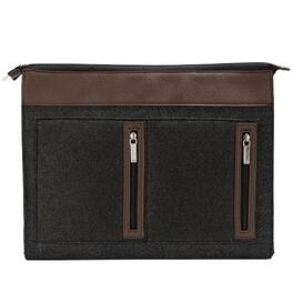 Vangoddy - Laptop Sleeve Protective Wool Felt 14-15-inch Leatherette Trim Microfiber Lining Zippered Pockets - Brown
