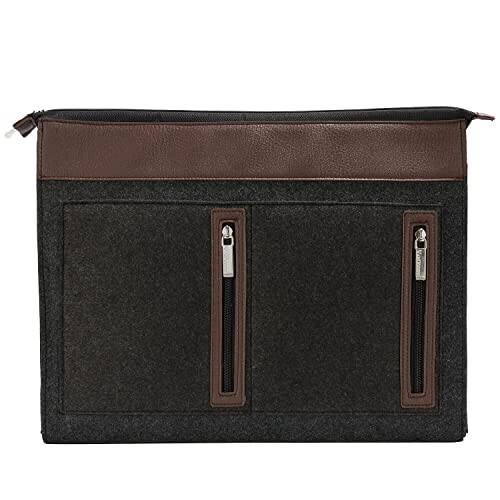 Front. Vangoddy - Laptop Sleeve Protective Wool Felt 14-15-inch Leatherette Trim Microfiber Lining Zippered Pockets - Brown.