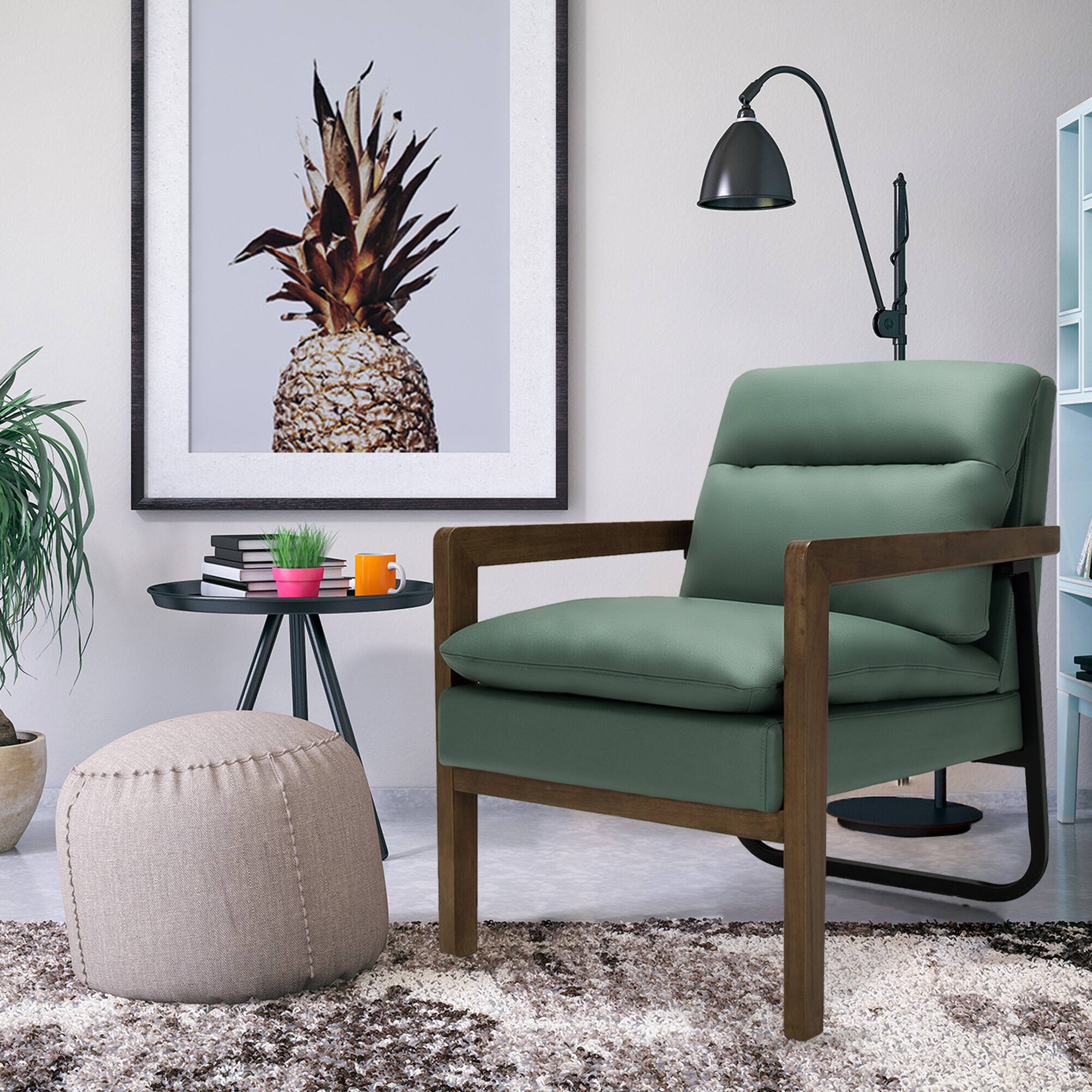 Alt View 3. Gymax - Gymax Set of 2 Single Sofa Chair Leisure Accent Chair w/ Wooden Armrests & Legs Green - Green.