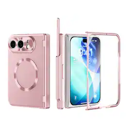 Dteck - For Apple iPhone Duo Rugged Shockproof Magnetic Case 2 Hinge Cover with Stylus and Screen Protector Included - Pink