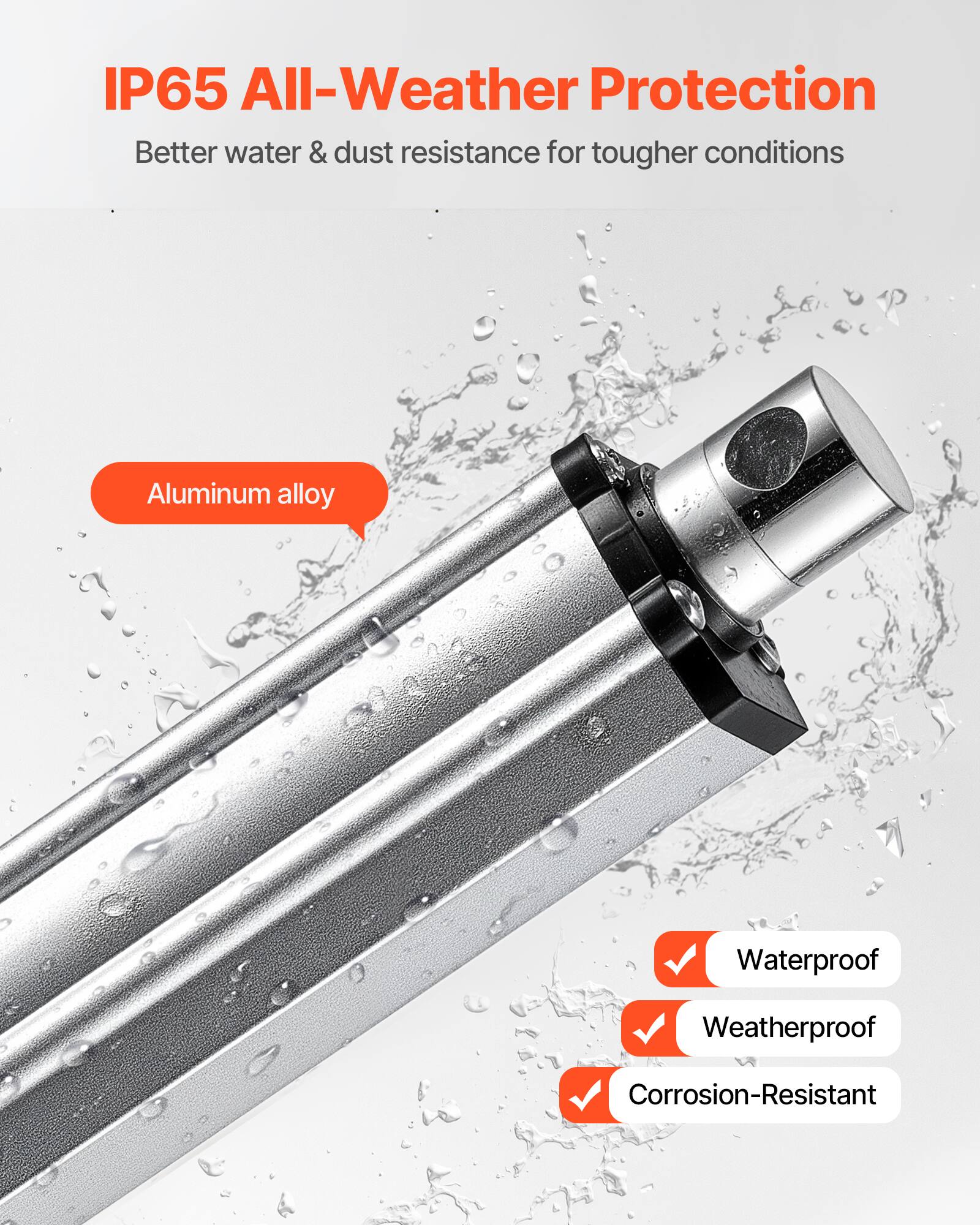 IP65 All-Weather Protection  
Better water & dust resistance for tougher conditions  
Aluminum alloy  
Waterproof  
Weatherproof  
Corrosion-Resistant