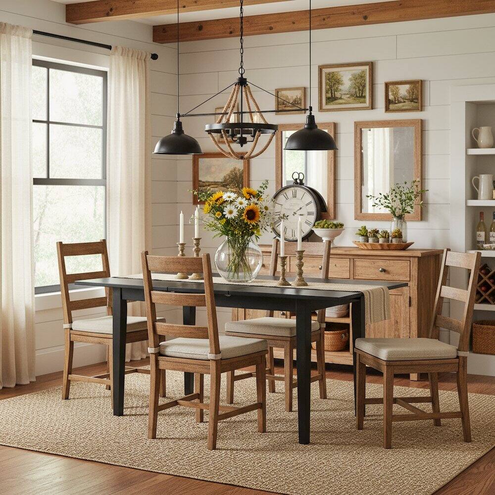 Alt View 3. FurniFact - Rectangular Wood Dining Table - Brown.