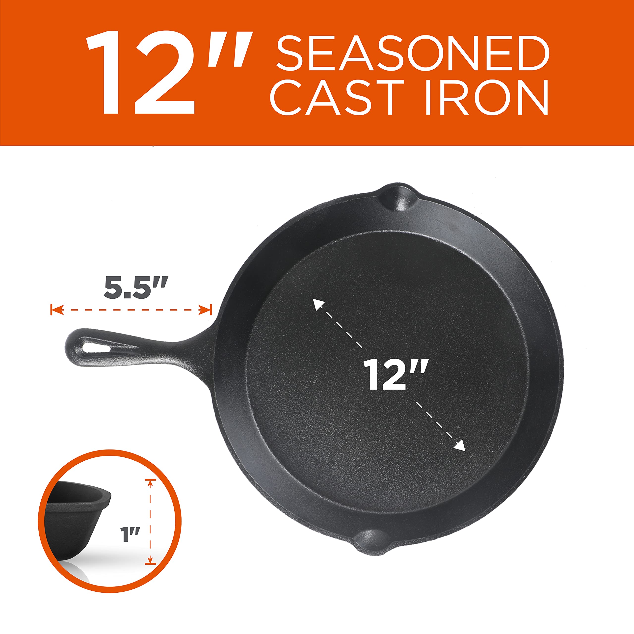 12" SEASONED CAST IRON 5.5" 1"