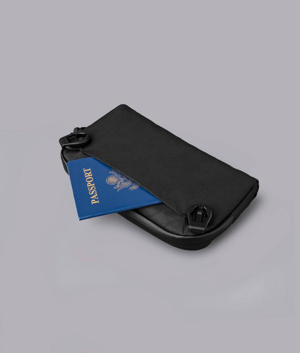 Back. ALPAKA - Flight Pouch Pro Travel Clutch Phone Bag, RFID Passport Holder Crossbody Pouch, Wristlet, YKK AquaGuard - Black Ultradyne 100D.