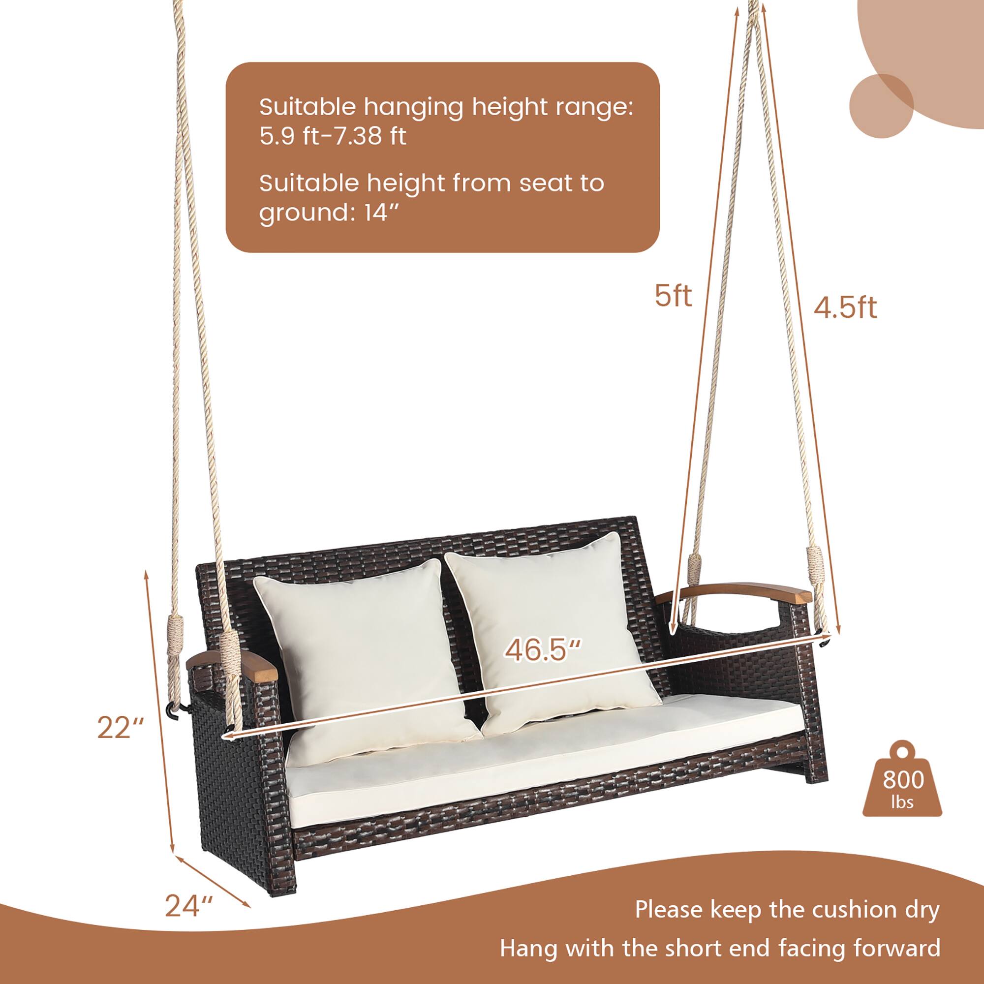 Alt View 2. Gymax - Gymax 2-seater hanging swing porch swing PE wicker swing outdoor hanging swing garden poolside - Mix Brown, White.